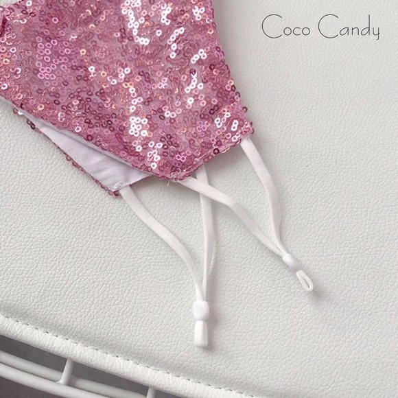 🆕Luxury Pink Sequin Face Mask - Picture 8 of 12